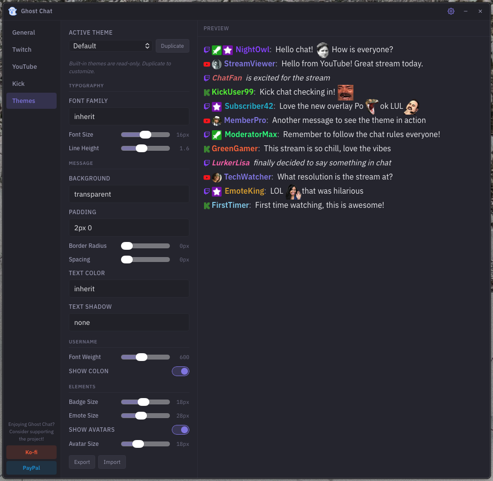 Ghost Chat theme editor